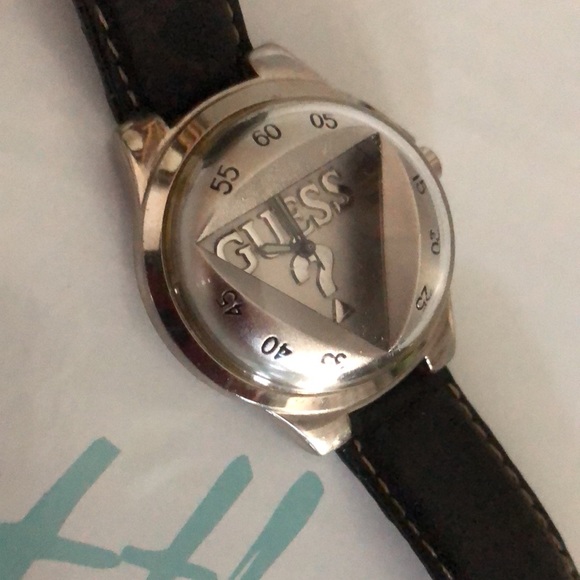 Guess watch with black leather wristband.  Needs a battery. - Picture 3 of 4